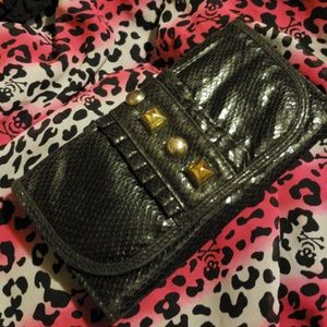 Betsey Johnson Black Studs and Snakeskin Wallet